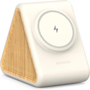 جهاز صوت هاوسباي مع شاحن لاسلكي مغناطيسي لهاتف iPhone، تصميم 2 في 1 لمنضدة خالية من الفوضى، صوت ستيريو مزدوج مكبر الصوت للنوم - كريمي in Kuwait