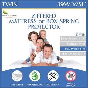 Twin Size Mattress or Box Spring Encasement (8"-11" Depth) Waterproof Zippered Protector Hypoallergenic Premium Single Size Bed Cover Protects from Dust White in Saudi Arabia