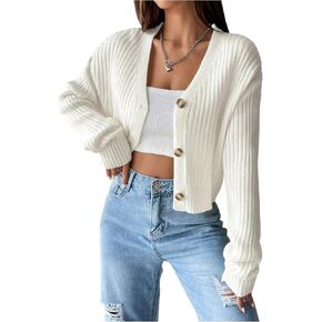 Milumia Women's Button Down Cropped Cardigan Ribbed Long Sleeve Loose Sweater Knitwear in Saudi Arabia