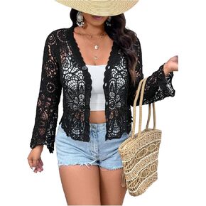 Women's Plus Size Hollow Out Cardigan Button Down Long Sleeve Knit Sweaters Outerwear Casual Knitwear in Saudi Arabia