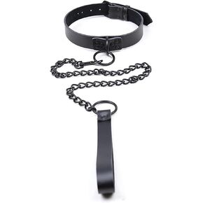 Trendy Black Leash Collars Set with Leather Choker Punk Necklace – Perfect Halloween & Christmas Gift in Saudi Arabia