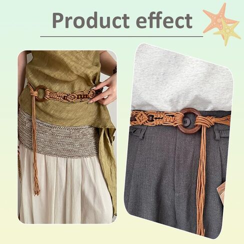 YALLNASL Womens Rope Braided Woven Belts Vintage Cowgirl Boho High Low Waist Belts for Women Girls Dresses Jean Beaded Chains in Saudi Arabia