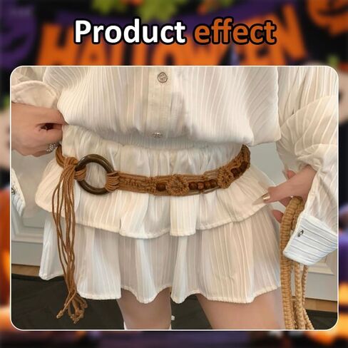 YALLNASL Womens Rope Braided Woven Belts Vintage Cowgirl Boho High Low Waist Belts for Women Girls Dresses Jean Beaded Chains in Saudi Arabia