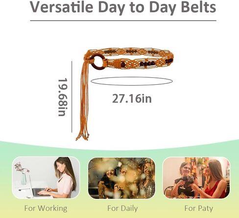 YALLNASL Womens Rope Braided Woven Belts Vintage Cowgirl Boho High Low Waist Belts for Women Girls Dresses Jean Beaded Chains in Saudi Arabia