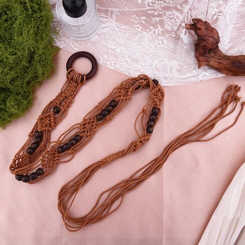 YALLNASL Womens Rope Braided Woven Belts Vintage Cowgirl Boho High Low Waist Belts for Women Girls Dresses Jean Beaded Chains in Saudi Arabia