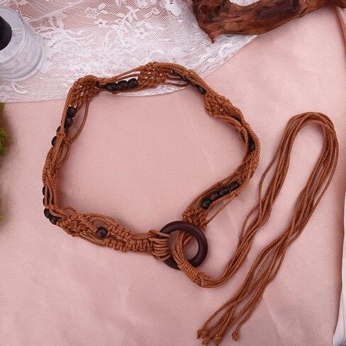 YALLNASL Womens Rope Braided Woven Belts Vintage Cowgirl Boho High Low Waist Belts for Women Girls Dresses Jean Beaded Chains in Saudi Arabia