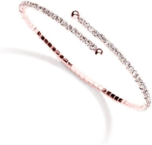 Mariell 14K Rose Gold Plated Crystal Rhinestone Cuff Bangle Bridal Bracelet, 1-Row Fashion Bangle for Weddings and Prom in Saudi Arabia