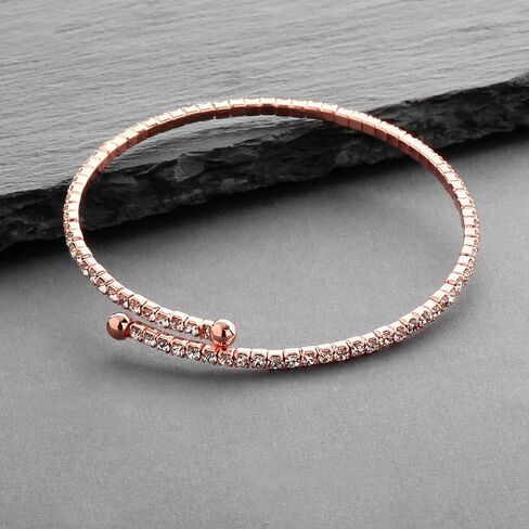 Mariell 14K Rose Gold Plated Crystal Rhinestone Cuff Bangle Bridal Bracelet, 1-Row Fashion Bangle for Weddings and Prom in Saudi Arabia