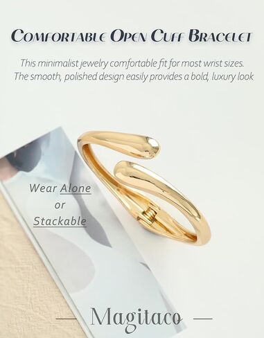 Magitaco Chunky 14K Gold Plated Bangles for Women, Thick Cuff Bracelet for Women, Trendy Stackable Bangle Bracelets, Women's Fashion Jewelry in Saudi Arabia