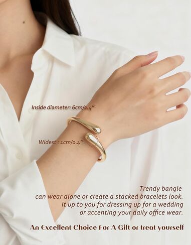 Magitaco Chunky 14K Gold Plated Bangles for Women, Thick Cuff Bracelet for Women, Trendy Stackable Bangle Bracelets, Women's Fashion Jewelry in Saudi Arabia