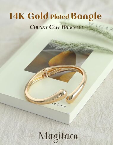 Magitaco Chunky 14K Gold Plated Bangles for Women, Thick Cuff Bracelet for Women, Trendy Stackable Bangle Bracelets, Women's Fashion Jewelry in Saudi Arabia