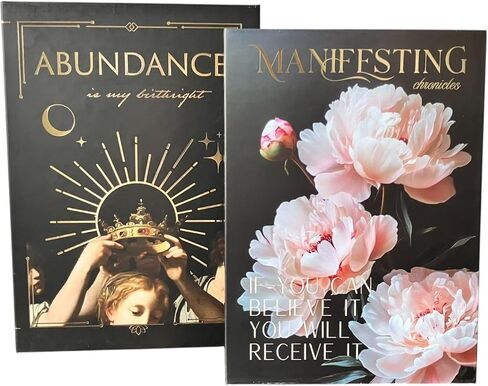 Manifestation Faux Book Decorative Storage Boxes – Set of 2 Nesting Magnetic Boxes for Coffee Table Decor, Home Organization, and New Age Abundance Aesthetic with Foil Details (Large & Small) in Saudi Arabia