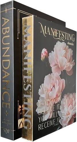 Manifestation Faux Book Decorative Storage Boxes – Set of 2 Nesting Magnetic Boxes for Coffee Table Decor, Home Organization, and New Age Abundance Aesthetic with Foil Details (Large & Small) in Saudi Arabia
