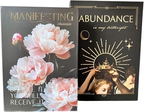 Manifestation Faux Book Decorative Storage Boxes – Set of 2 Nesting Magnetic Boxes for Coffee Table Decor, Home Organization, and New Age Abundance Aesthetic with Foil Details (Large & Small) in Saudi Arabia