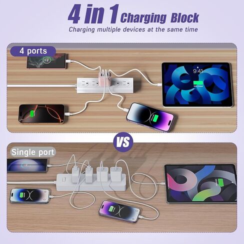 كتلة شحن سريعة USB، محول شحن 4 منافذ بقدرة 40 وات لشاحن iPhone USB C مزدوج، شاحن سريع متعدد المنافذ من النوع C لهواتف iPhone 15/15 Plus/ 15 Pro/15 Pro Max/14/13/12/11، iPad Pro/iPad Air ، آيباد ميني، آيباد in Kuwait