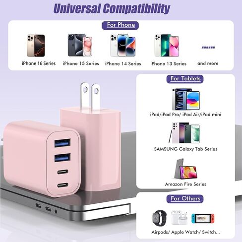كتلة شحن سريعة USB، محول شحن 4 منافذ بقدرة 40 وات لشاحن iPhone USB C مزدوج، شاحن سريع متعدد المنافذ من النوع C لهواتف iPhone 15/15 Plus/ 15 Pro/15 Pro Max/14/13/12/11، iPad Pro/iPad Air ، آيباد ميني، آيباد in Kuwait