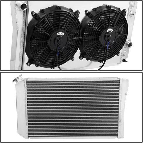Auto Dynasty Aluminum Radiator Fan Shroud Assembly Compatible with Chevy Corvette 1984-1990 S10 S-10 Blazer V8 Conversion 1982-2002, 3-Row Aluminum Radiator with 12V Fan Shroud in Saudi Arabia
