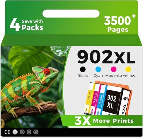 خرطوشة حبر 902 XL متوافقة مع HP 902XL HP902 (لون أسود، 4 عبوات كومبو) تعمل مع OfficeJet Pro 6978 6958 6968 6962 OfficeJet 6970 6975 6960 6950 6954 6951 6956 6961 6963 6964 6966 الطابعات in Kuwait
