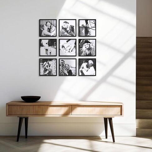 مجموعة إطارات حائط ArtbyHannah Gallery مكونة من 9 إطارات صور مربعة مقاس 8x8، إطارات صور سوداء تستخدم كإطارات صور مقاس 8x8 بدون حصيرة للتركيب على الحائط في المعرض in Kuwait