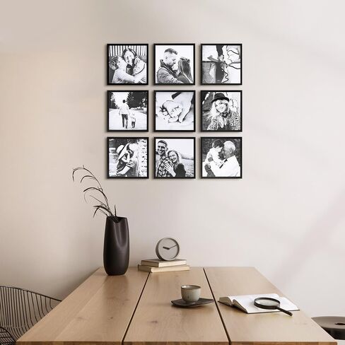 مجموعة إطارات حائط ArtbyHannah Gallery مكونة من 9 إطارات صور مربعة مقاس 8x8، إطارات صور سوداء تستخدم كإطارات صور مقاس 8x8 بدون حصيرة للتركيب على الحائط في المعرض in Kuwait