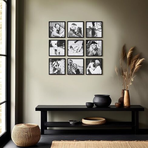 مجموعة إطارات حائط ArtbyHannah Gallery مكونة من 9 إطارات صور مربعة مقاس 8x8، إطارات صور سوداء تستخدم كإطارات صور مقاس 8x8 بدون حصيرة للتركيب على الحائط في المعرض in Kuwait
