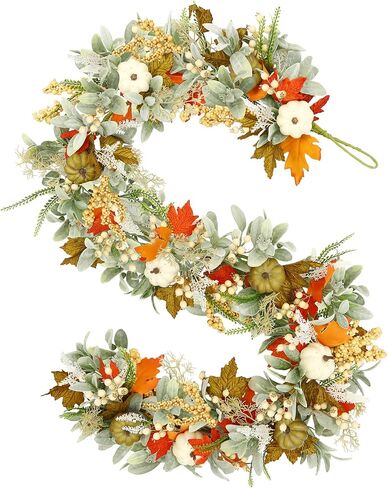 Joyhalo Artificial Fall Leaf Garland, Greenery Garland with Pumpkins and Eucalyptus for Table, Mantle, Fireplace, Thanksgiving Decorations and Fall Wedding Decor in Kuwait