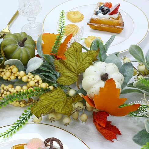 Joyhalo Artificial Fall Leaf Garland, Greenery Garland with Pumpkins and Eucalyptus for Table, Mantle, Fireplace, Thanksgiving Decorations and Fall Wedding Decor in Kuwait