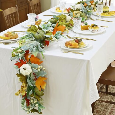 Joyhalo Artificial Fall Leaf Garland, Greenery Garland with Pumpkins and Eucalyptus for Table, Mantle, Fireplace, Thanksgiving Decorations and Fall Wedding Decor in Kuwait
