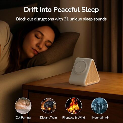 جهاز صوت هاوسباي مع شاحن لاسلكي مغناطيسي لهاتف iPhone، تصميم 2 في 1 لمنضدة خالية من الفوضى، صوت ستيريو مزدوج مكبر الصوت للنوم - كريمي in Kuwait