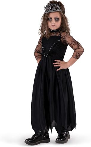أزياء الهالوين للأطفال من Spooktacular Creations، زي الأميرة للفتيات، فستان أسود مع تاج للهالوين in Saudi Arabia