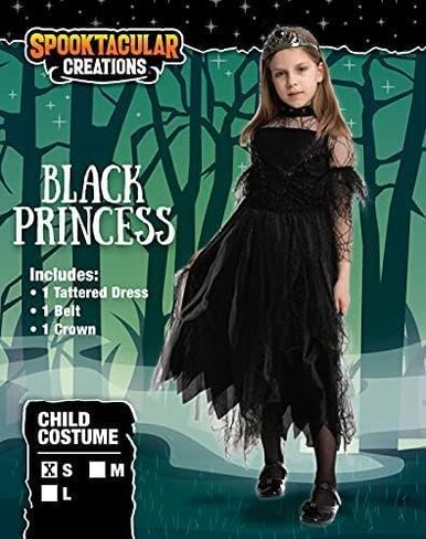 أزياء الهالوين للأطفال من Spooktacular Creations، زي الأميرة للفتيات، فستان أسود مع تاج للهالوين in Saudi Arabia