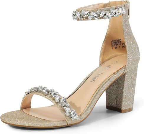 DREAM PAIRS Women's Chunk Heel,Size 10,SILVER-GLITTER-RHINESTONE,SDHS2440W in Saudi Arabia