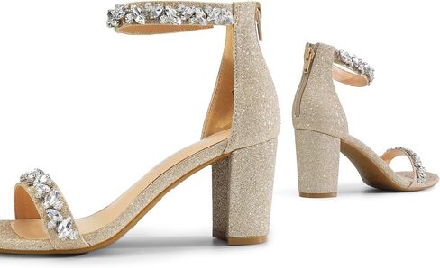 DREAM PAIRS Women's Chunk Heel,Size 10,SILVER-GLITTER-RHINESTONE,SDHS2440W in Saudi Arabia