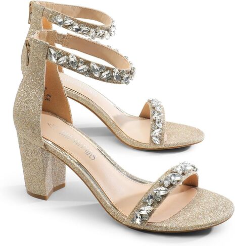 DREAM PAIRS Women's Chunk Heel,Size 10,SILVER-GLITTER-RHINESTONE,SDHS2440W in Saudi Arabia