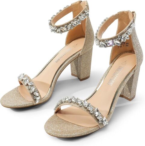 DREAM PAIRS Women's Chunk Heel,Size 10,SILVER-GLITTER-RHINESTONE,SDHS2440W in Saudi Arabia