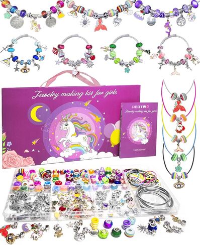 Redtwo Charm Bracelet Making Kit for Girls, Toys Jewelry Making Kit for Girls 8-12 Unicorn Gifts for Teen Girls Age 6-8, Arts and Crafts for Kids Ages 6 7 8 9 10 11 12 13 Birthday in Saudi Arabia