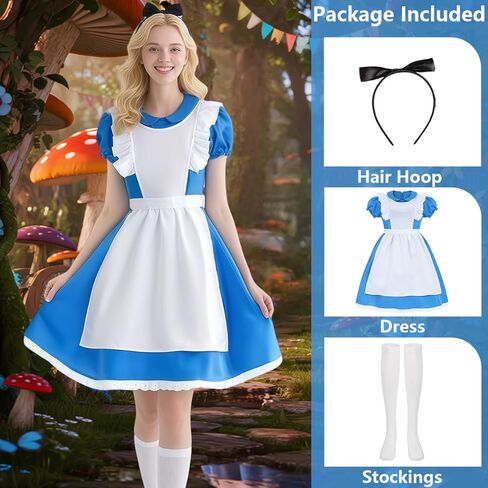 زي الهالوين للبالغين للنساء فستان أزرق للحفلات التنكرية مع جوارب عصابة الرأس in Kuwait