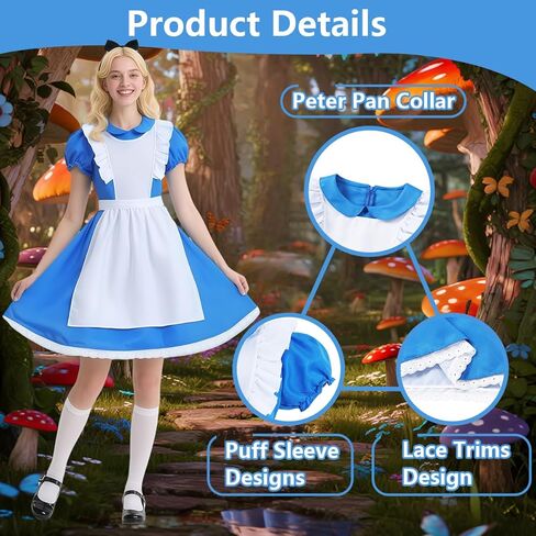 زي الهالوين للبالغين للنساء فستان أزرق للحفلات التنكرية مع جوارب عصابة الرأس in Kuwait