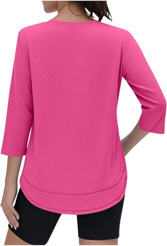 3/4 Sleeve Womens Tops Lightweight Quick Dry Casual Crewneck Athletic Workout T Shirts Solid Color Loose Blouse in Saudi Arabia