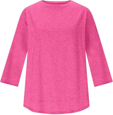 3/4 Sleeve Womens Tops Lightweight Quick Dry Casual Crewneck Athletic Workout T Shirts Solid Color Loose Blouse in Saudi Arabia
