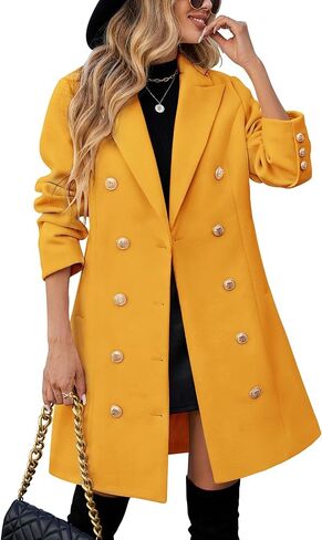Women's Fall Winter Trendy Coat Double Breasted Midi Trench Peacoat with Notched Lapel, Elegant Work & Casual Jacket in Saudi Arabia