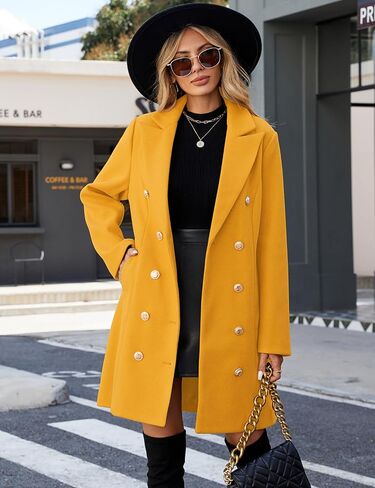 Women's Fall Winter Trendy Coat Double Breasted Midi Trench Peacoat with Notched Lapel, Elegant Work & Casual Jacket in Saudi Arabia