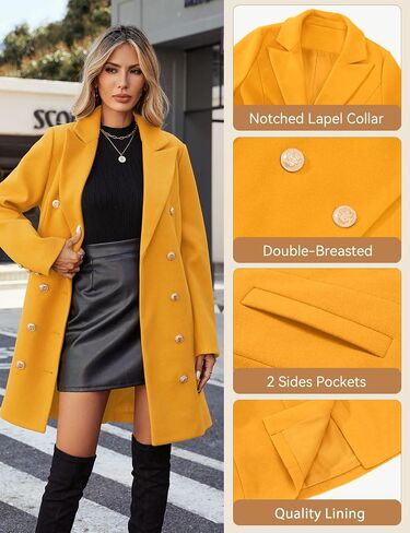Women's Fall Winter Trendy Coat Double Breasted Midi Trench Peacoat with Notched Lapel, Elegant Work & Casual Jacket in Saudi Arabia