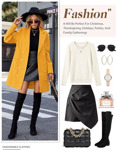 Women's Fall Winter Trendy Coat Double Breasted Midi Trench Peacoat with Notched Lapel, Elegant Work & Casual Jacket in Saudi Arabia