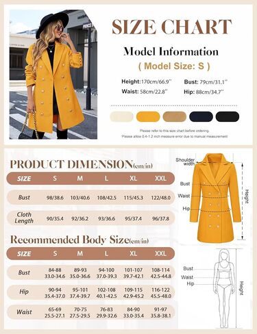 Women's Fall Winter Trendy Coat Double Breasted Midi Trench Peacoat with Notched Lapel, Elegant Work & Casual Jacket in Saudi Arabia