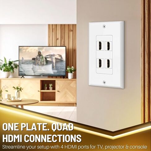 TNP 4-Port HDMI Ethernet Coax and Phone Wall Plate, Cat6 RJ45, White in Kuwait