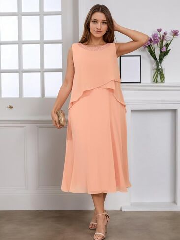 2 Piece Mother of The Bride Dresses-Scoop Neck Chiffon Ruffles Corset Back with Jacket for Women in Saudi Arabia
