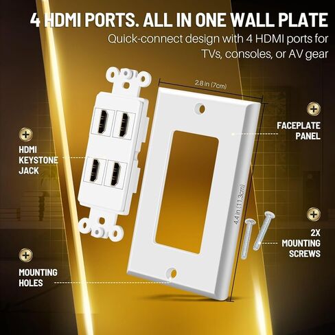 TNP 4-Port HDMI Ethernet Coax and Phone Wall Plate, Cat6 RJ45, White in Kuwait