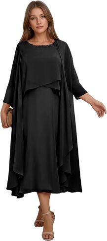 2 Piece Mother of The Bride Dresses-Scoop Neck Chiffon Ruffles Corset Back with Jacket for Women in Saudi Arabia