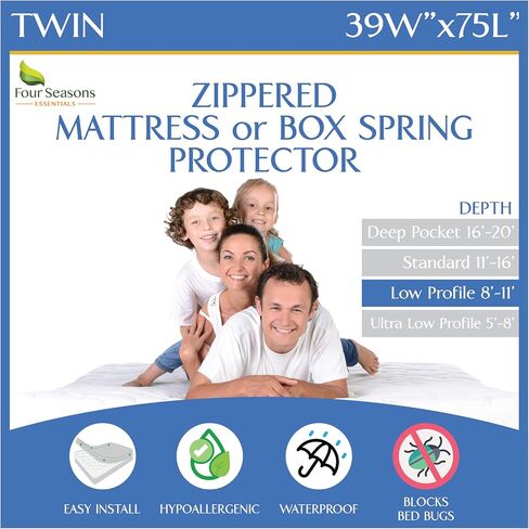 Twin Size Mattress or Box Spring Encasement (8"-11" Depth) Waterproof Zippered Protector Hypoallergenic Premium Single Size Bed Cover Protects from Dust White in Saudi Arabia